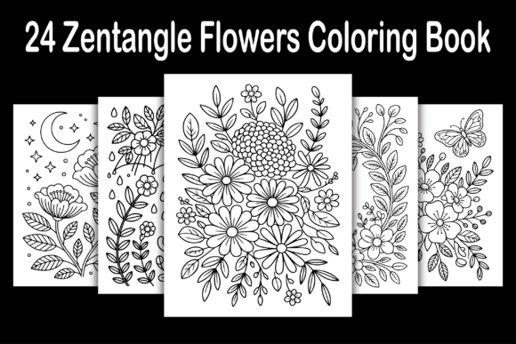 Download 24 Zentangle Flowers Coloring Book - Flowers coloring book Collection
