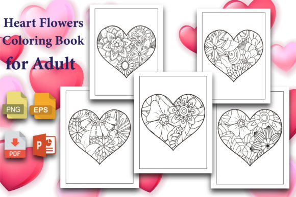 Download Heart Flowers Coloring Book for Adult - Flowers coloring book Collection
