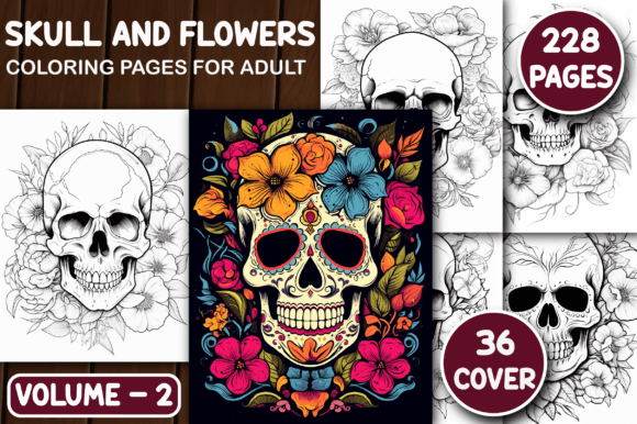 Download 228 Skull and Flowers Coloring Pages - Premium Bundle